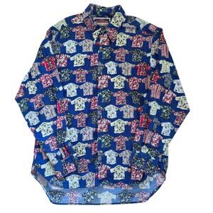 Vintage Spot Mens Long Sleeve Hawaiian Shirt Blue Size L Allover Shirt Print